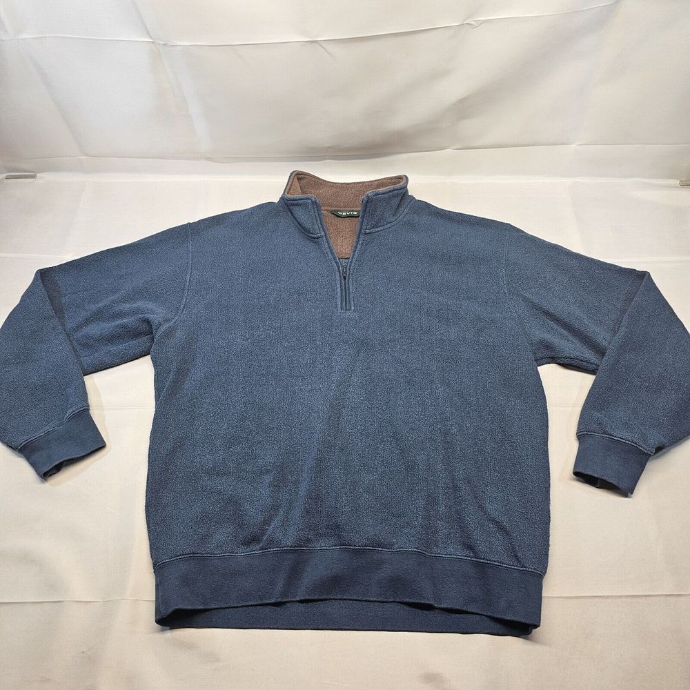 Orvis Sweater‎ Adult Large Cobalt Blue 1/4 Zip High Neck Mock Wool Blend Mens